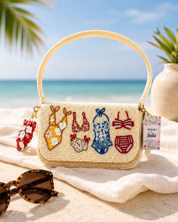 Handbags - Rare Viral Hand Beaded Bikini Bag NWT Coastal Resort Beach Y2K Statement Purse